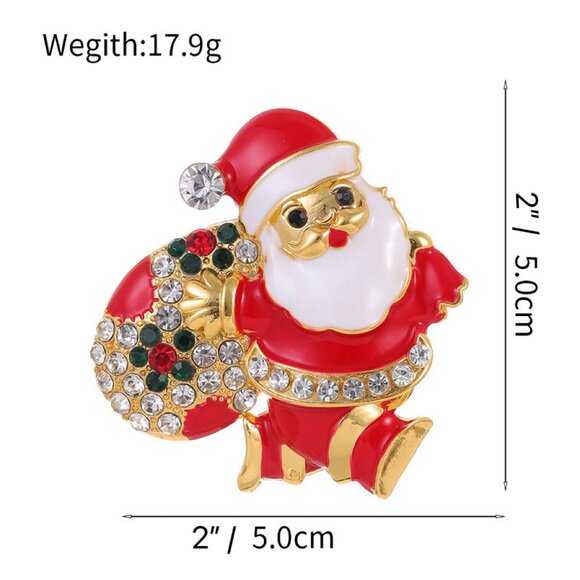 Santa Claus Rhinestone Brooch Holiday Brooch Pin Christmas Brooch Gift - Picture 2 of 5